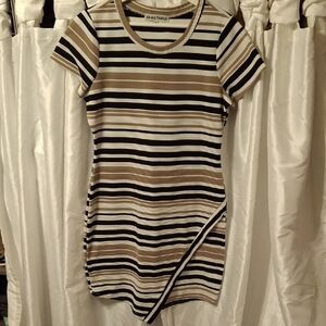 Almost Famous Brown and Black Striped Short Sleeve Dress XL